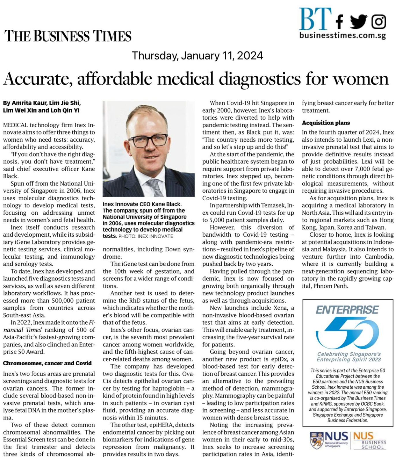 The Business Times Profiles INEX Innovate