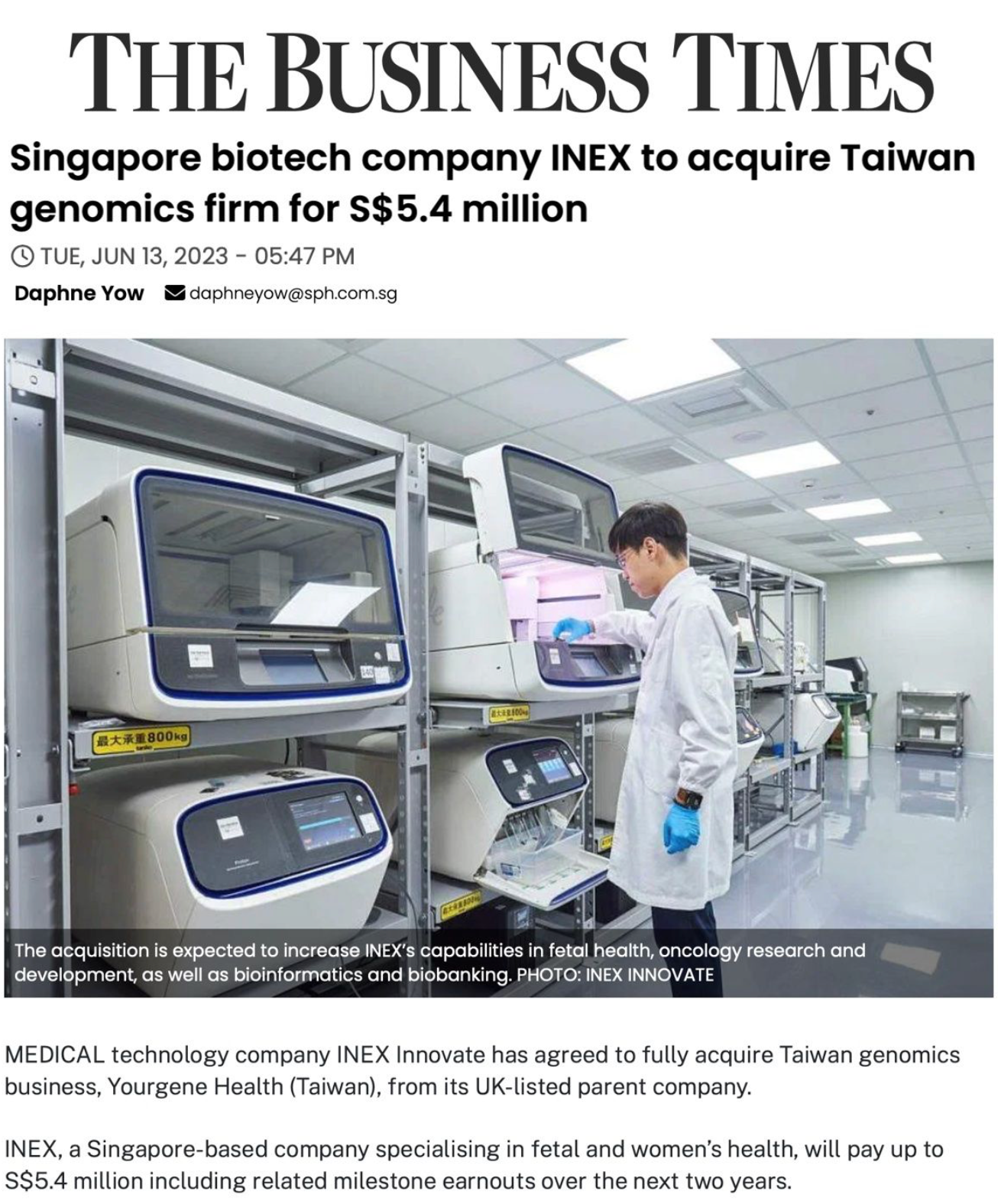 INEX Innovate Announces Proposed Taiwan Acquisition