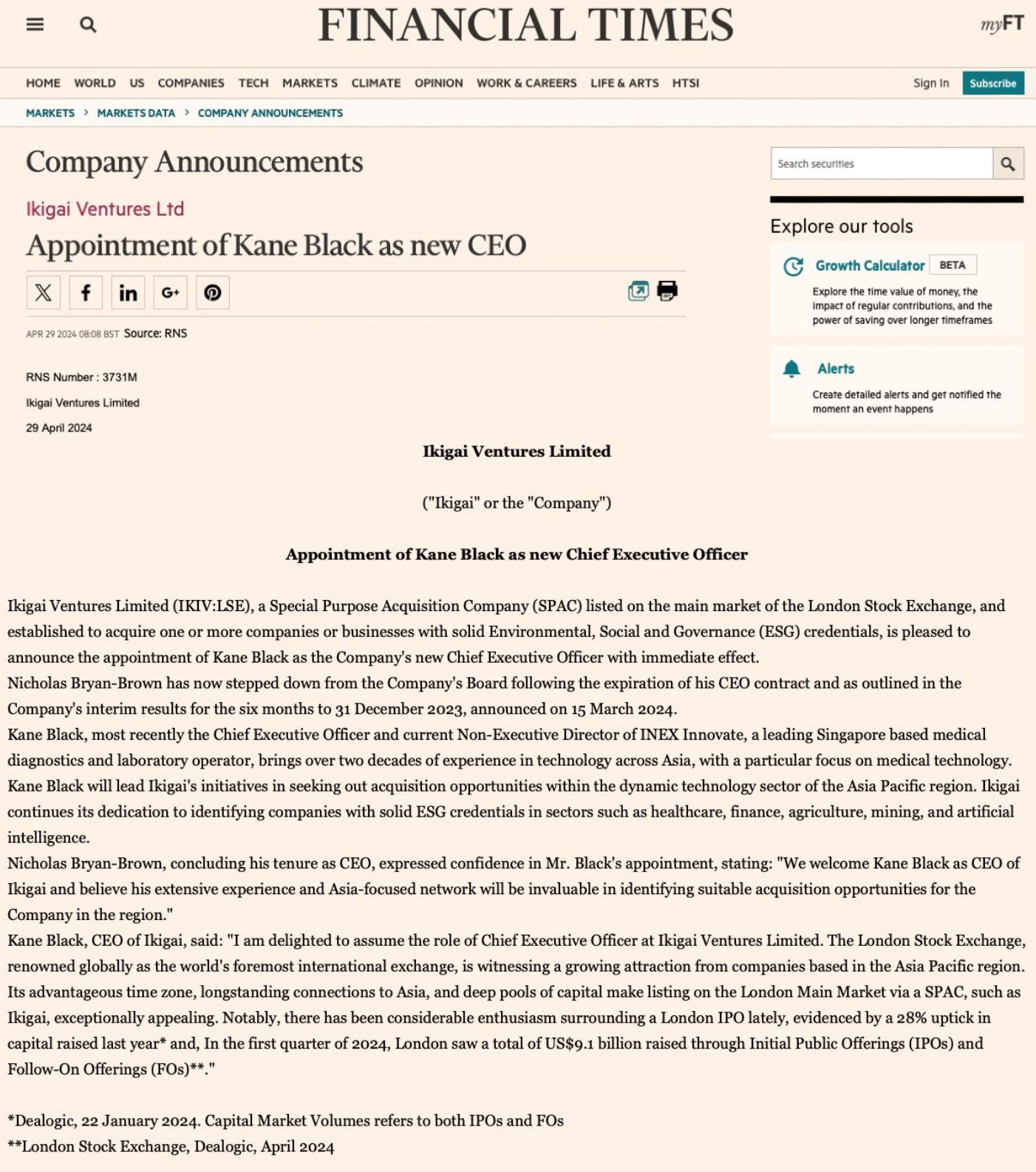 Kane Black Appointed Chief Executive Officer of Ikigai Ventures